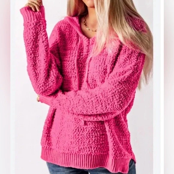 POL Pink Hoodie Popcorn Knit Sweater - Picture 4 of 8